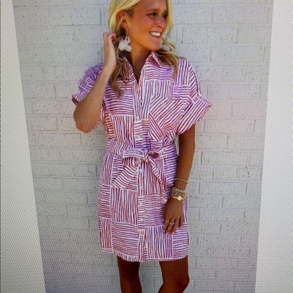 NWT Finley MENDED Reese Burnt Orange Block Stripe Print Shirt Dress - Small
